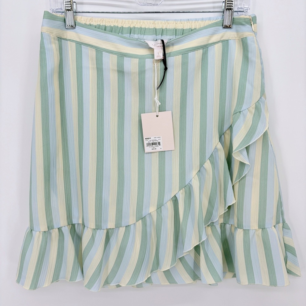 LC Lauren Conrad Ruffle Mini Skirt Womens Large Pastel Stripe Faux Wrap NWT